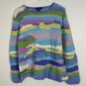 Northern Isles‎ Pastel Knit Sweater Womens Size Medium Wool Blend Crochet Soft M